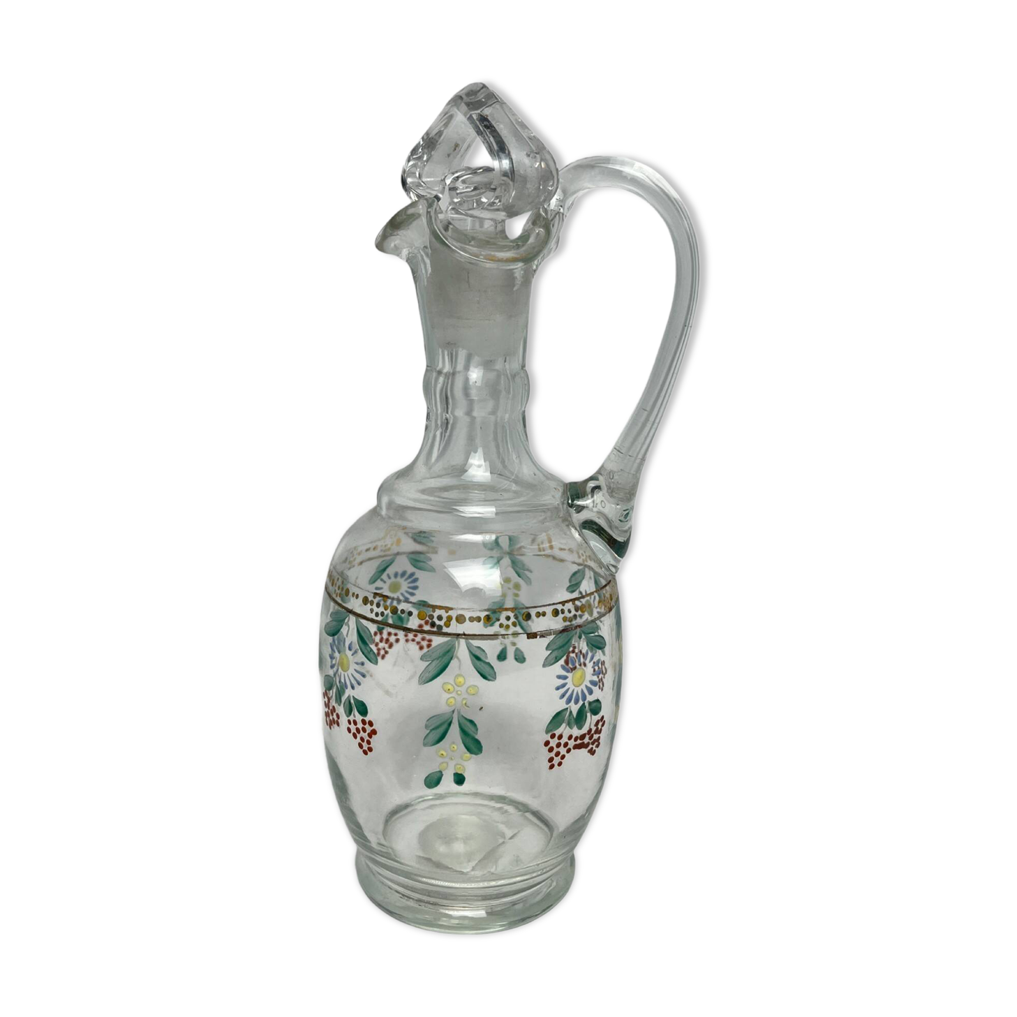 Enameled glass carafe with flower decoration circa 1900