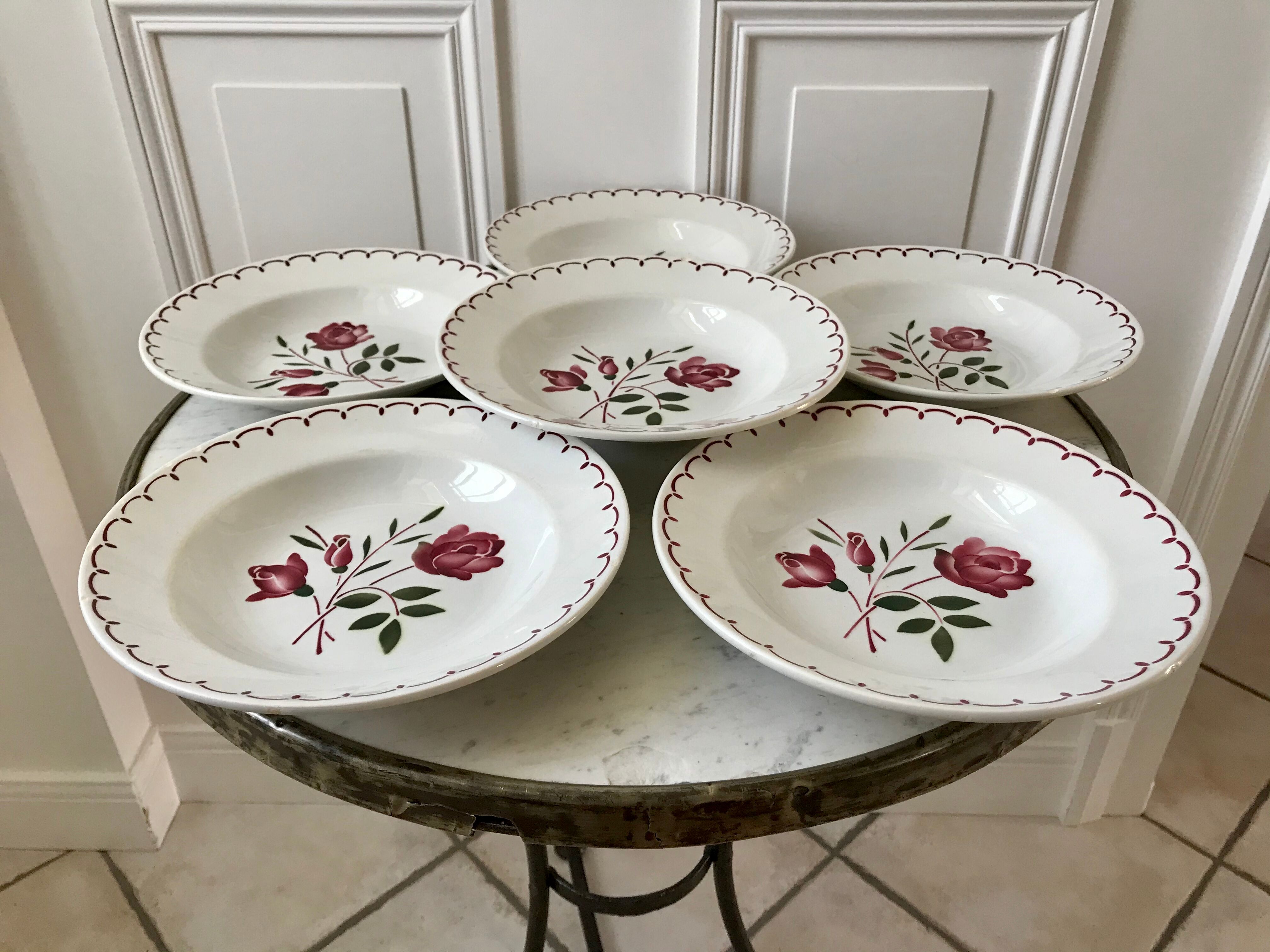 Set of 6 hollow plates Badonviller with flowers 30s