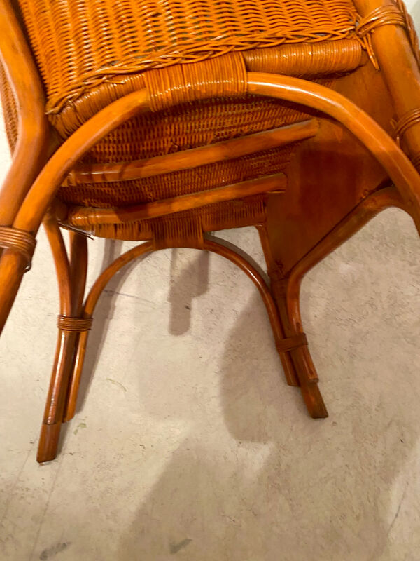 Fauteuil ''Tonneau'' Vintage en Osier Tressé - Années 70