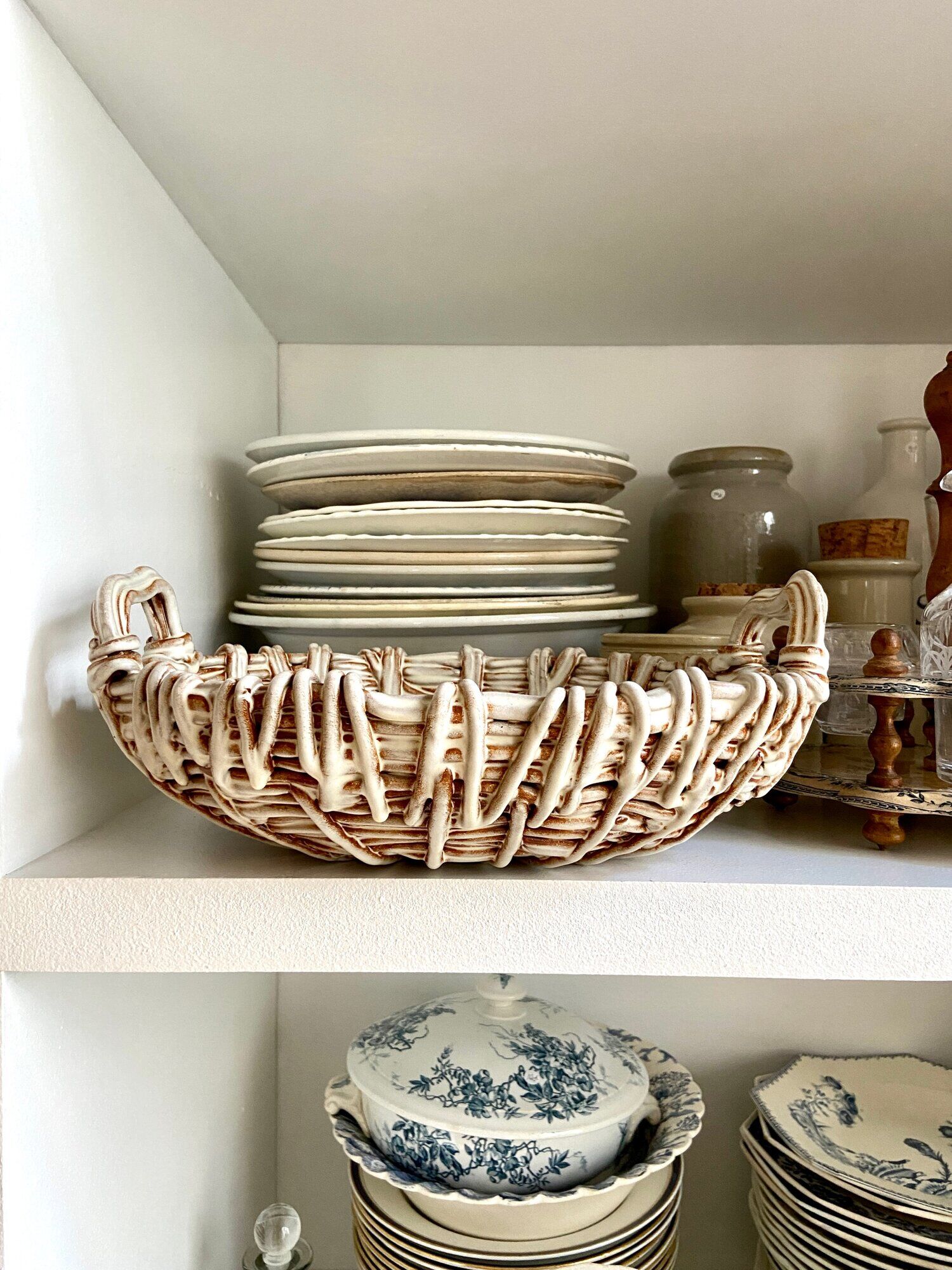 Beige woven ceramic oval cup