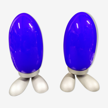 Lot de 2 Lampe « Fjorton » Dino Egg bleu par Tatsuo Konno pour Ikea années 1990