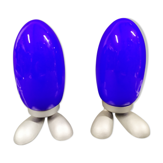 set of 2 Blue Dino Egg "Fjorton" Lamp by Tatsuo Konno for Ikea 1990s
