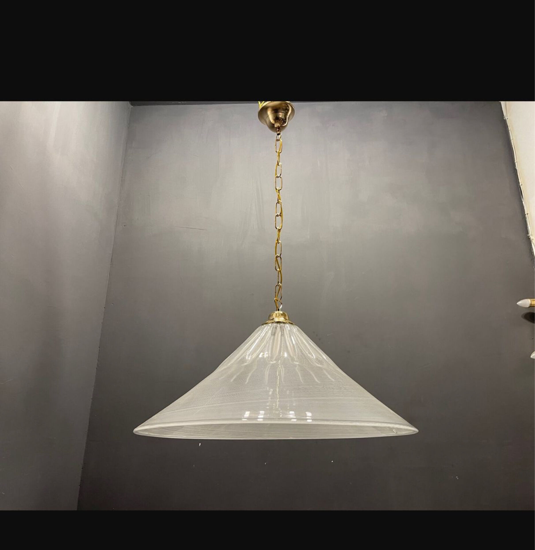 White Murano Glass Pendant Light with Black Rim, Italy, Mid-Century