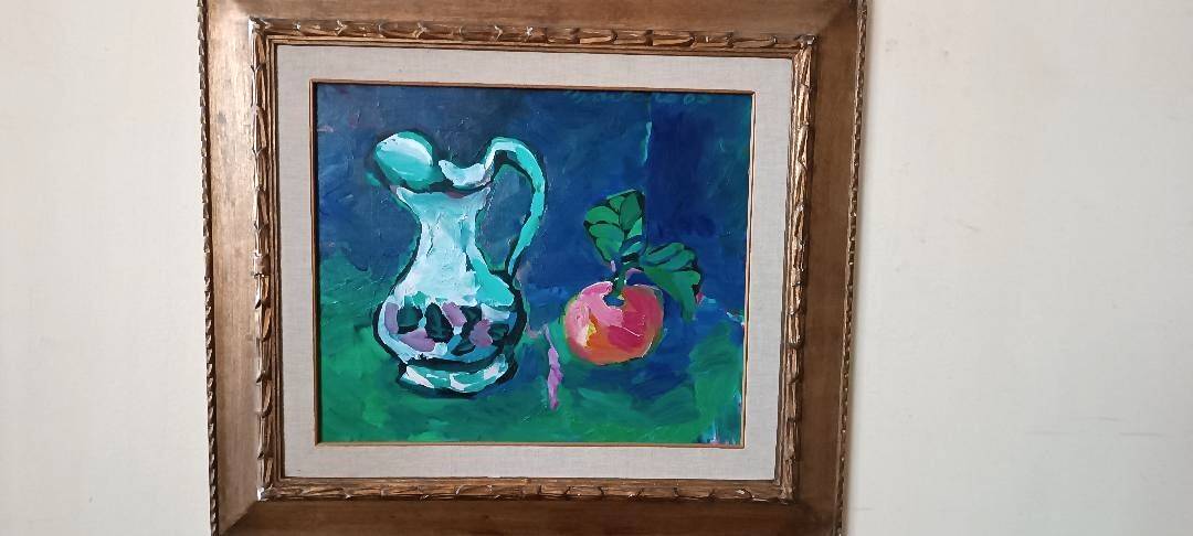 Still life painting 1965 signed Barbero oil on canvas