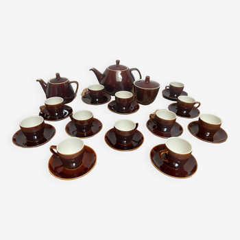 Service à café complet villeroy & boch vintage 60’s en porcelaine émaillée vitro série marron brillant