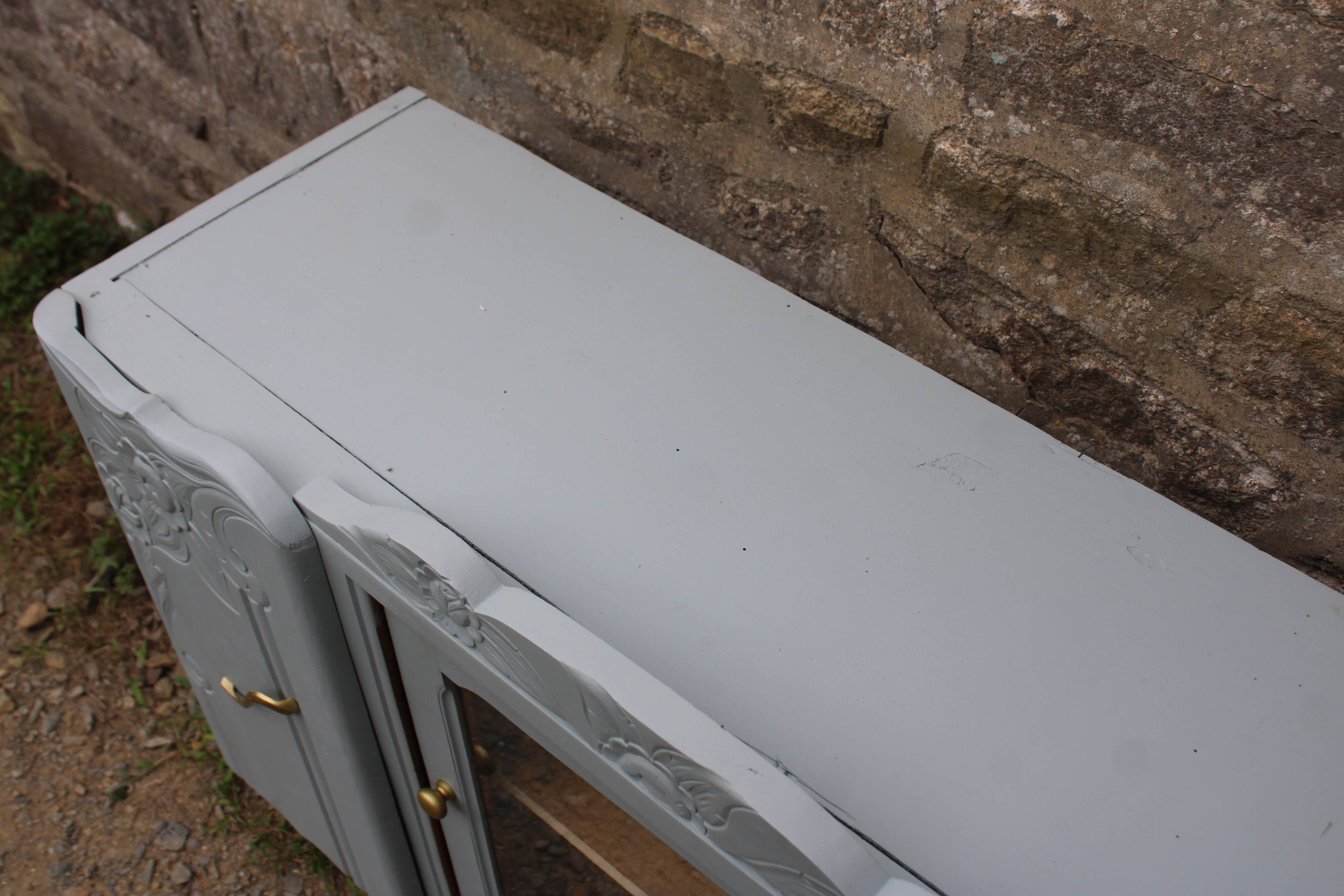 Renovated vintage low sideboard - Unique piece of furniture with floral moldings