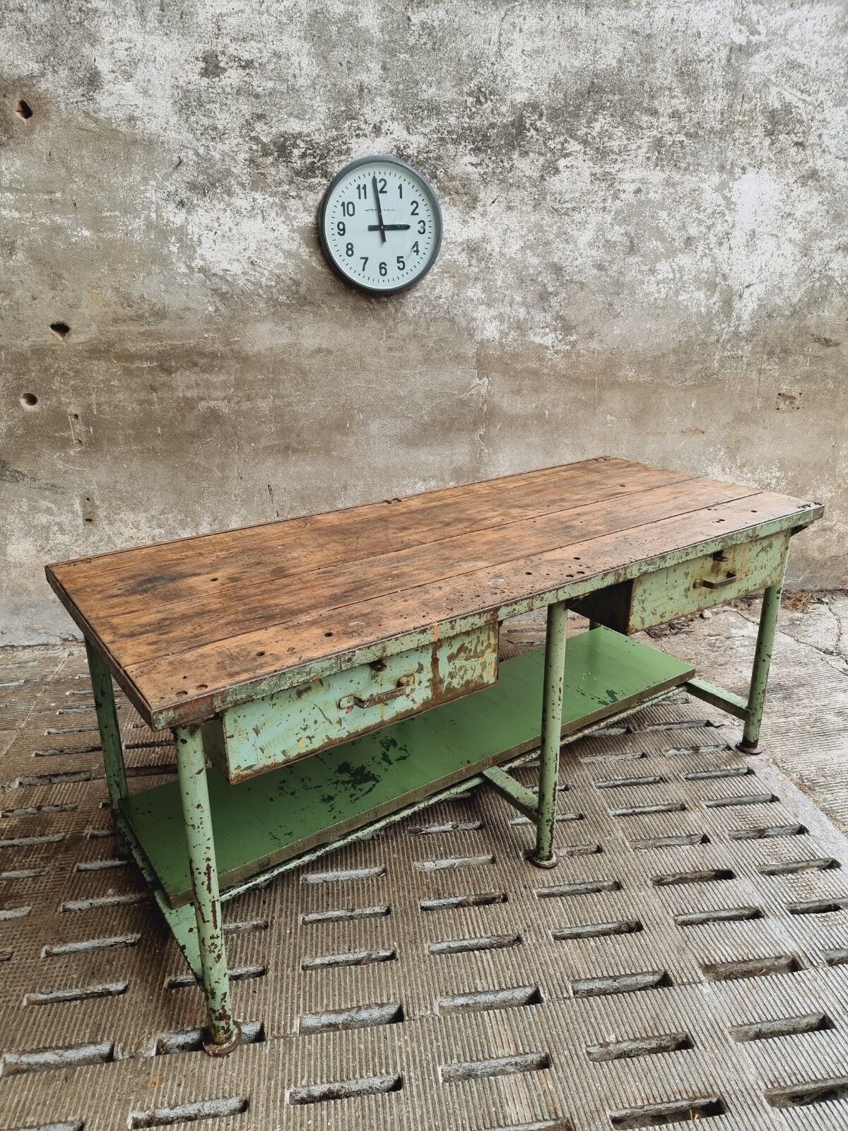 Old workbench kitchen island steel with wood