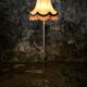 French brass floor lamp with fringes, mid-20th century