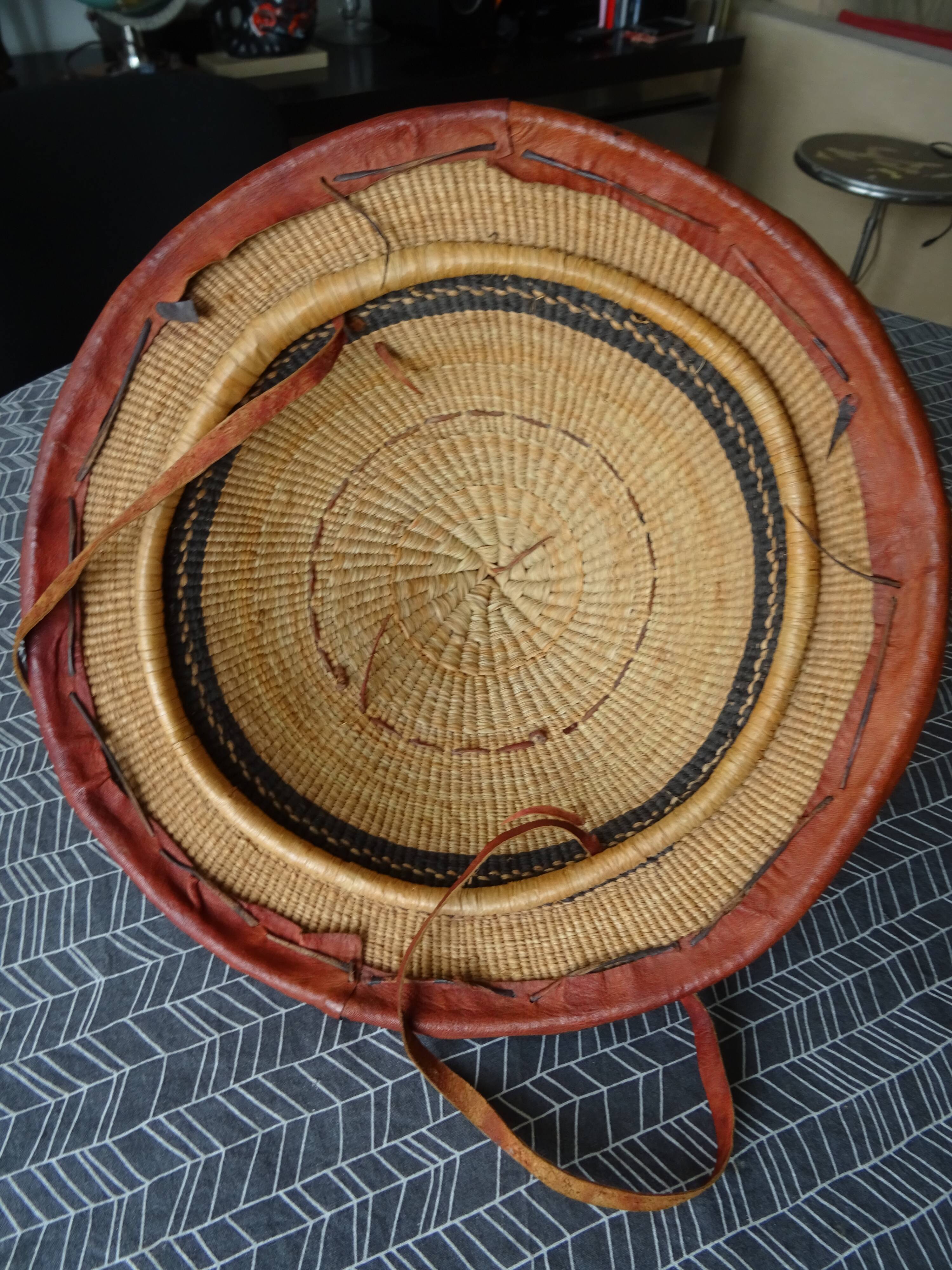 Berber hat ethnic art basketry and leather