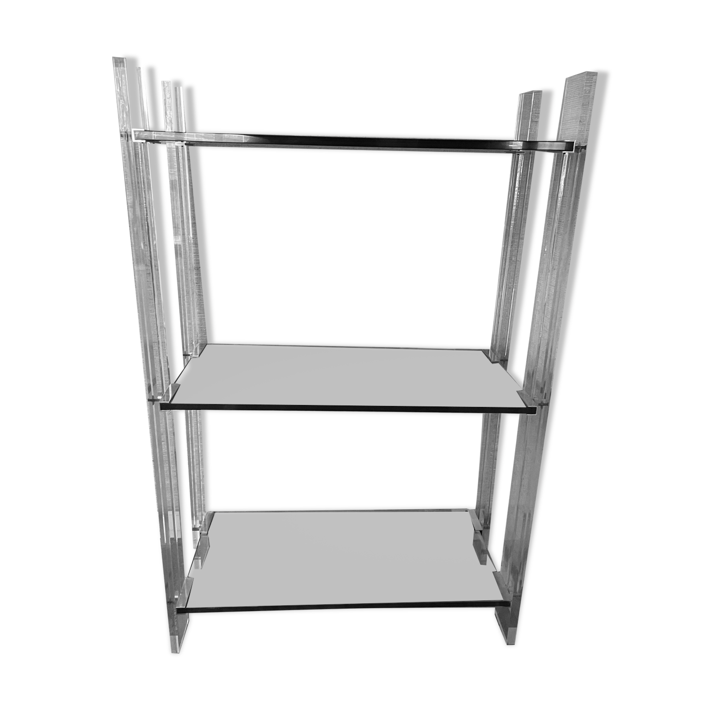 Shelf with 3 shelves in glass (shelves) and plexiglass (uprights) circa 1980.