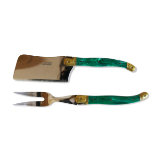 Laguiole knife and fork in steel and brass