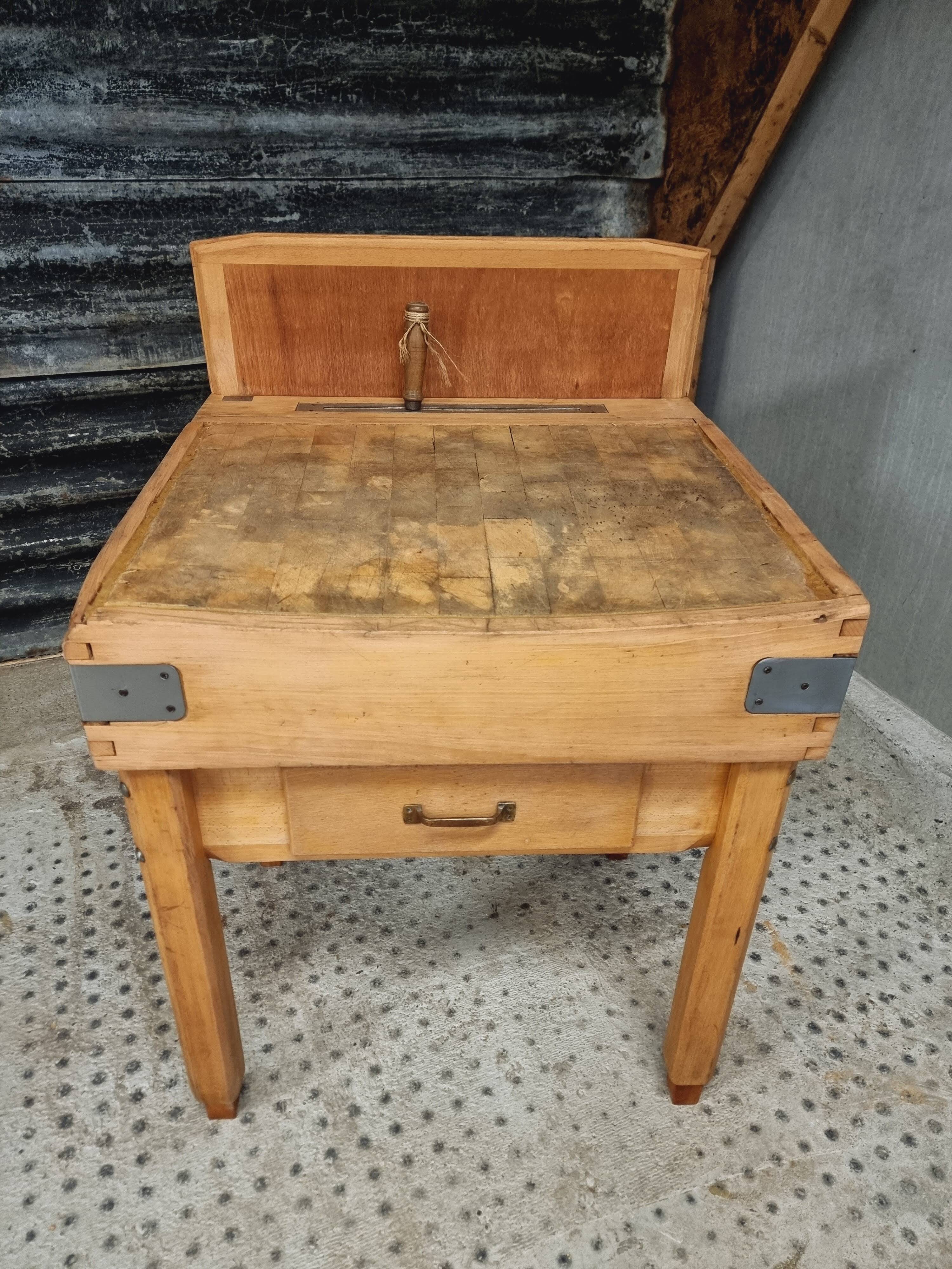 Vintage block butcher table beech kitchen island 74 x 81 cm