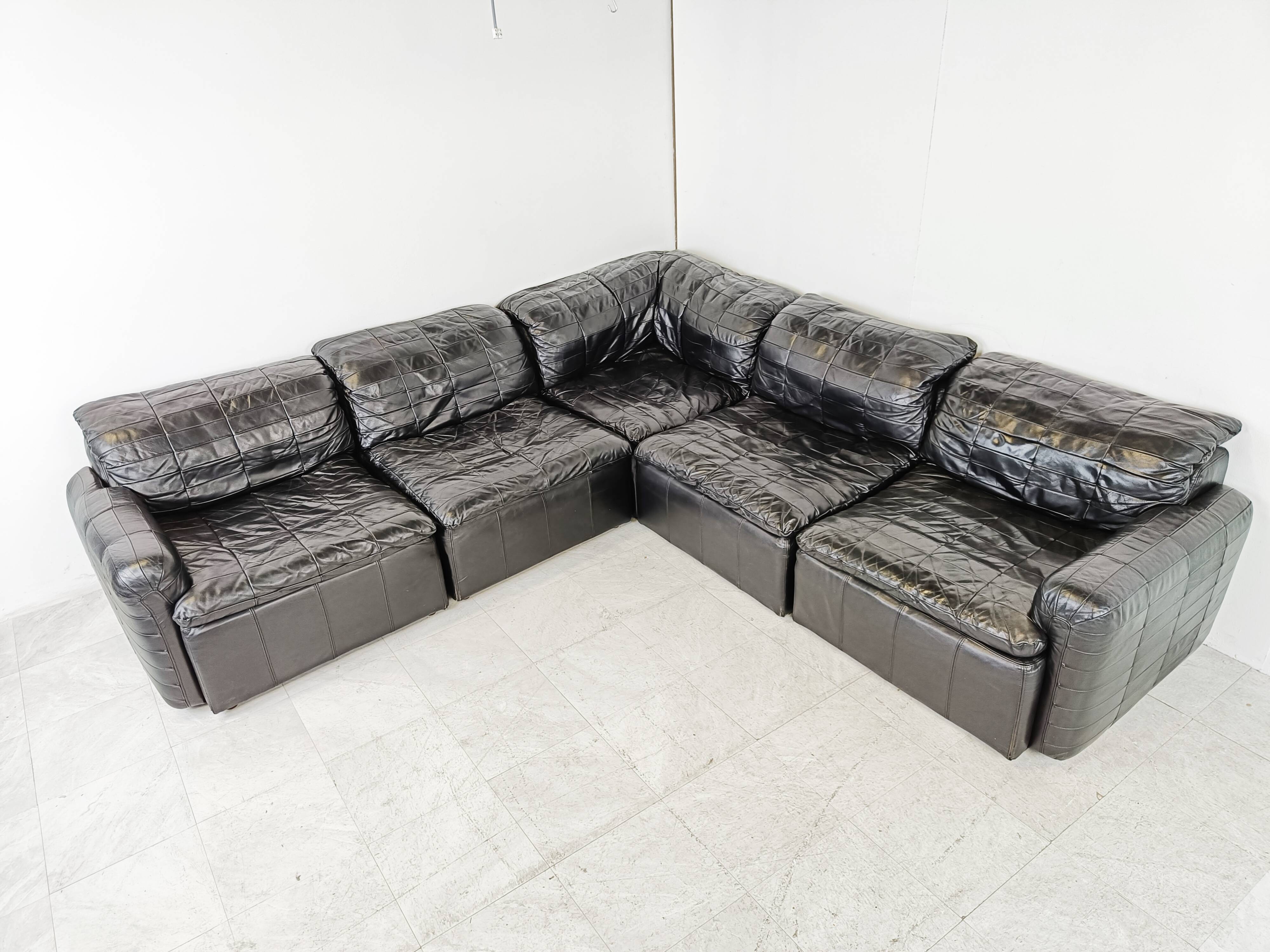 Canapé modulaire en cuir patchwork vintage, années 1970