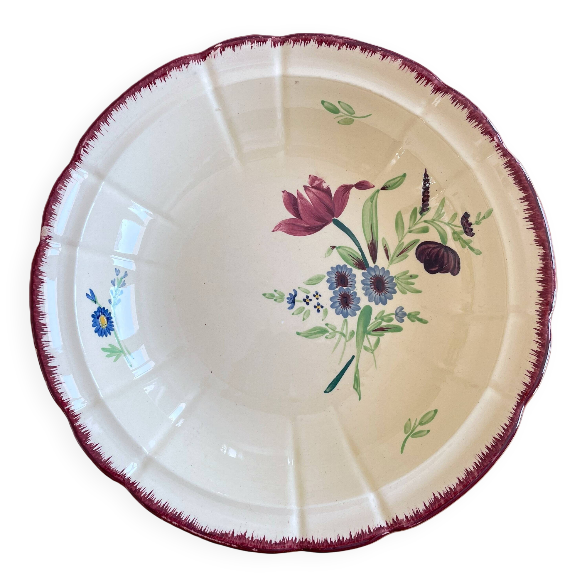 Antique earthenware salad bowl from pexonne (lorraine)