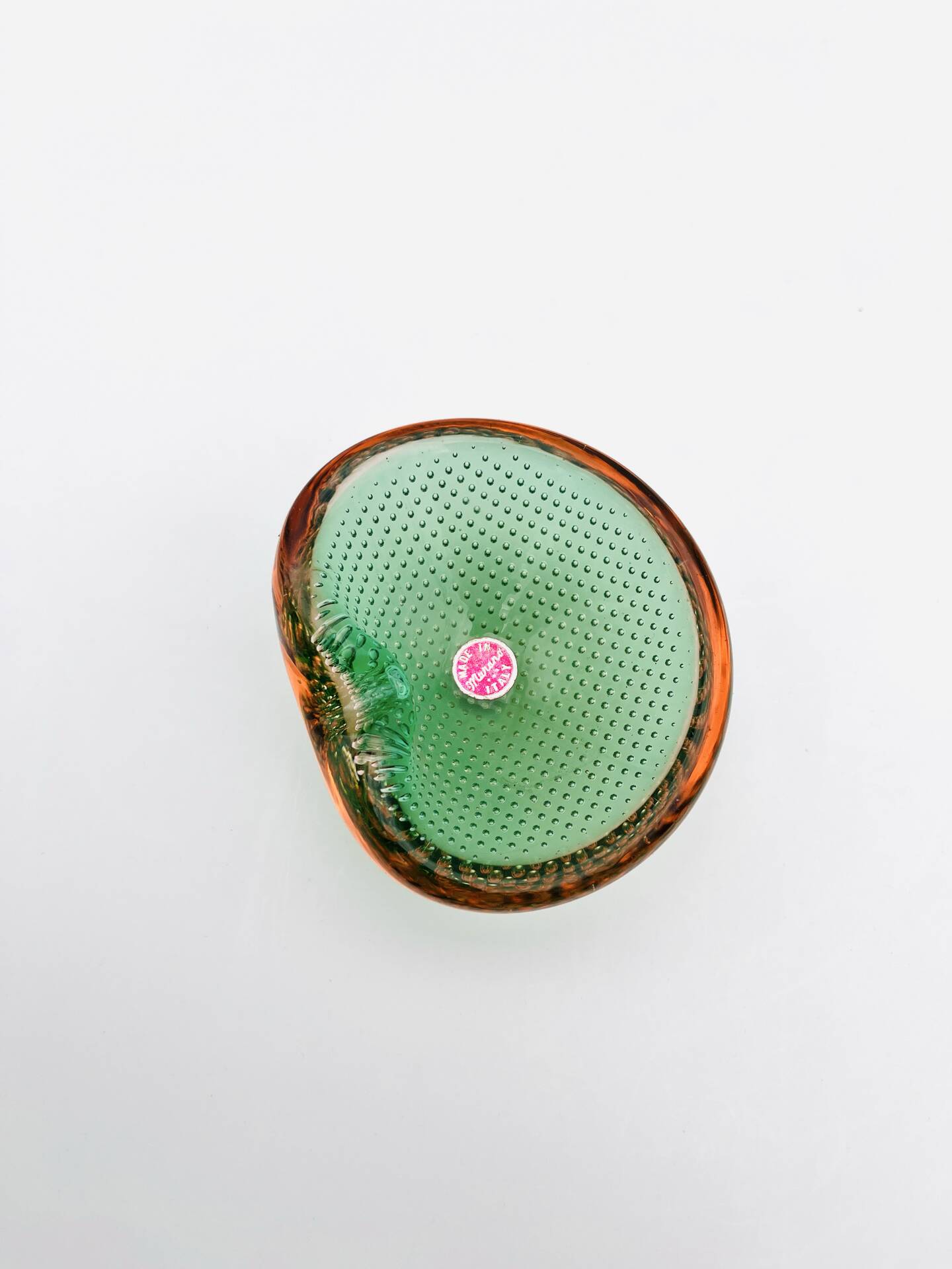Miniature Vide-Poche Murano Sommerso Bullicante Green Pink Labelled 60s
