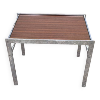Mid-Century Chrome-Plated Steel and Teak Side Table, 1960s