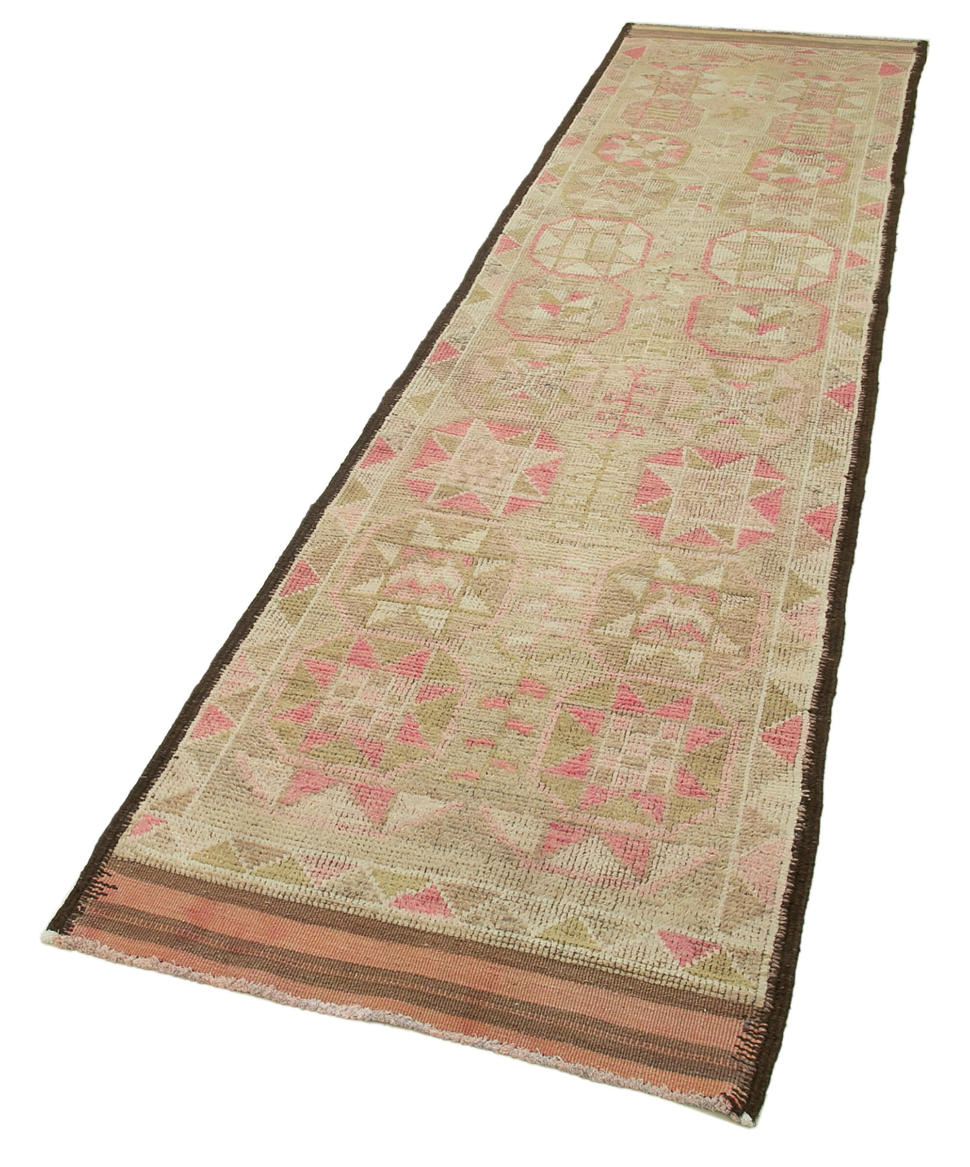 Handwoven one-of-a-kind anatolian beige runner rug 85 cm x 337 cm