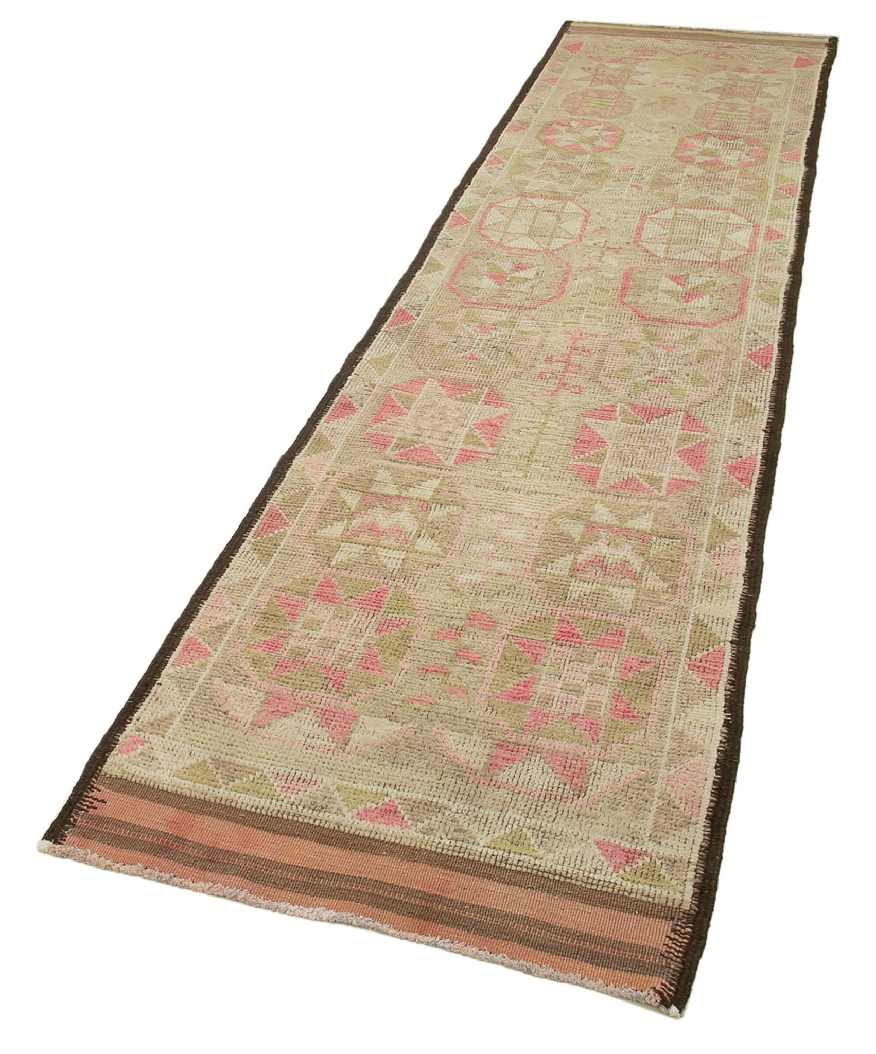Handwoven one-of-a-kind anatolian beige runner rug 85 cm x 337 cm