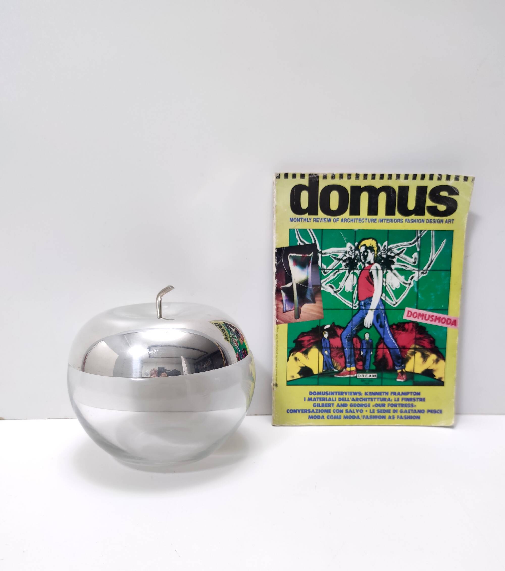 Postmodern Transparent Glass and Silver-Plated Metal Ice Bucket / Bowl, Italy