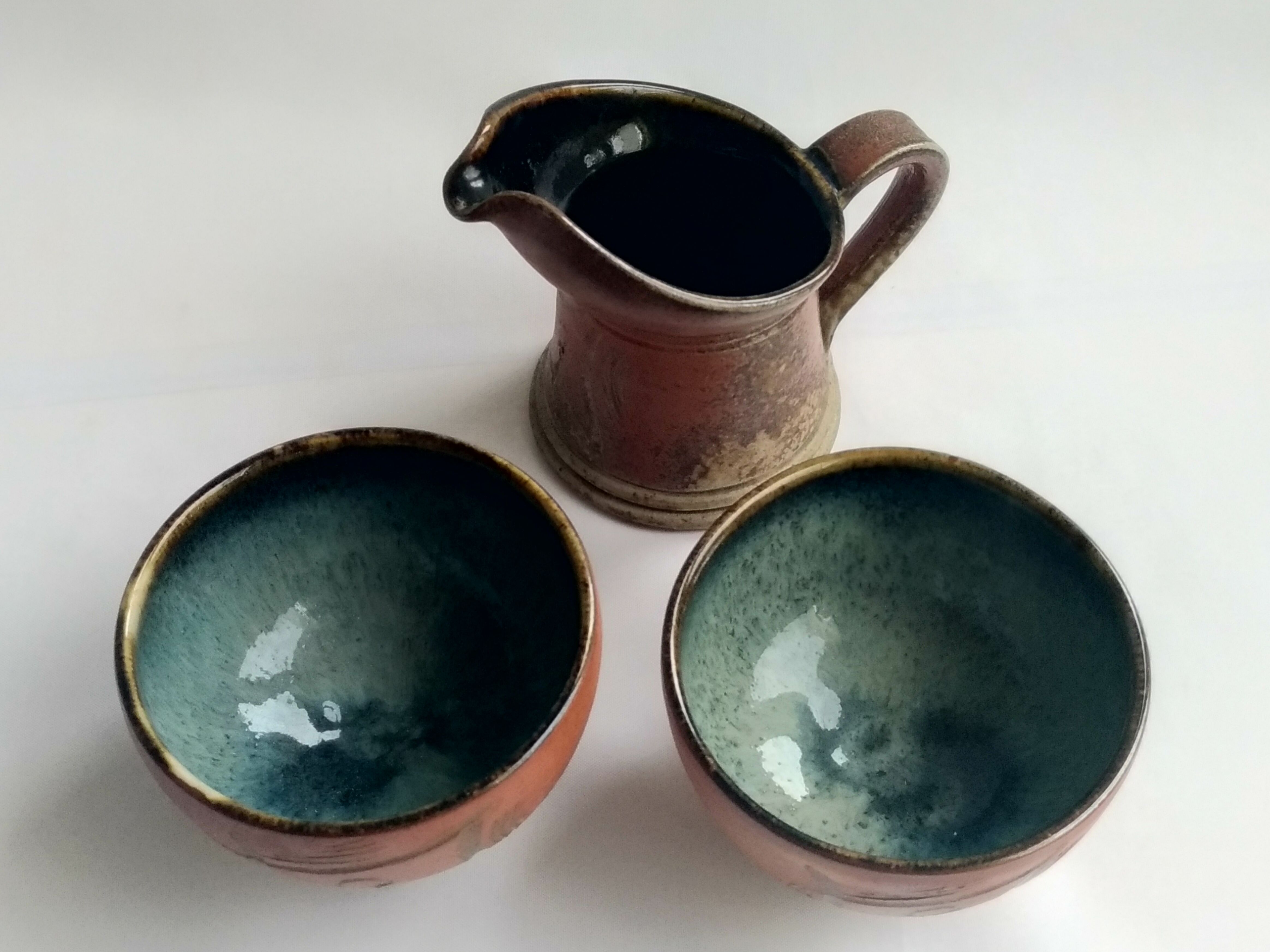 Puisaye Sandstone Coffee Service - Marina Tellier - Signed - Decorated with ideograms