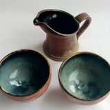 Puisaye Sandstone Coffee Service - Marina Tellier - Signed - Decorated with ideograms