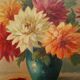 Oil on canvas vase with dalhias framed