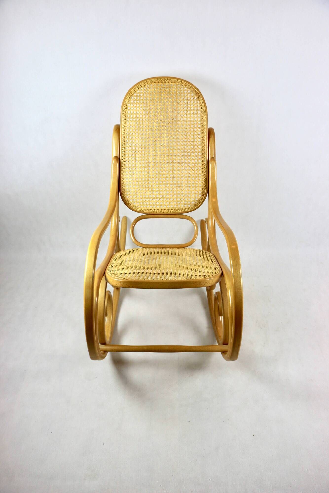 Rocking Chair Vintage en Bois Naturel, rapia naturel
