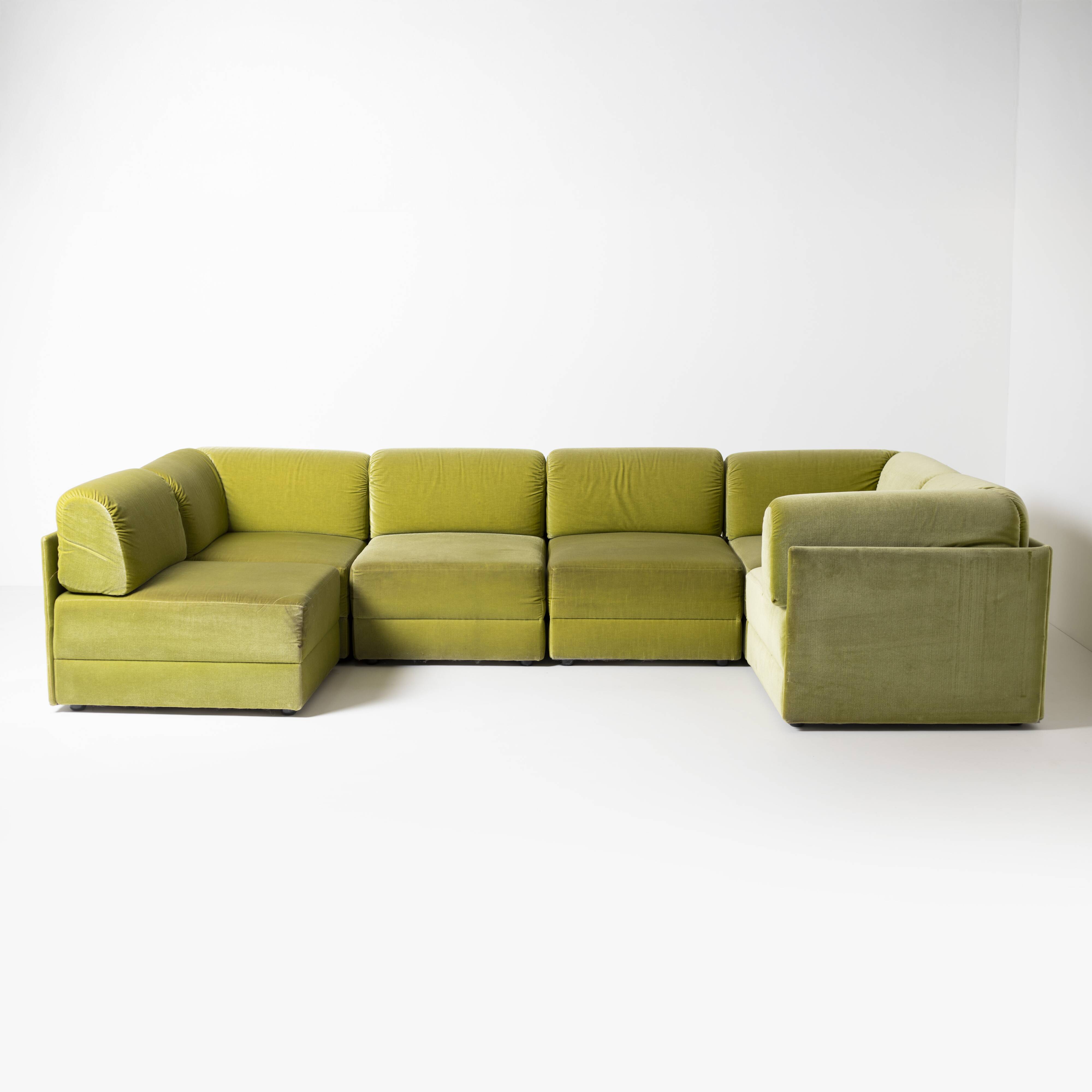 70s style 6-piece modular sofa in green velvet, Germany, circa 1990s