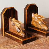Pair of wooden bookends, birds, art deco,