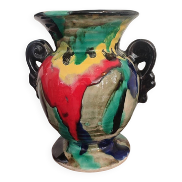 Art Deco vase in ceramic with flame glazes