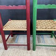 Vintage wooden and rope children's chair pair