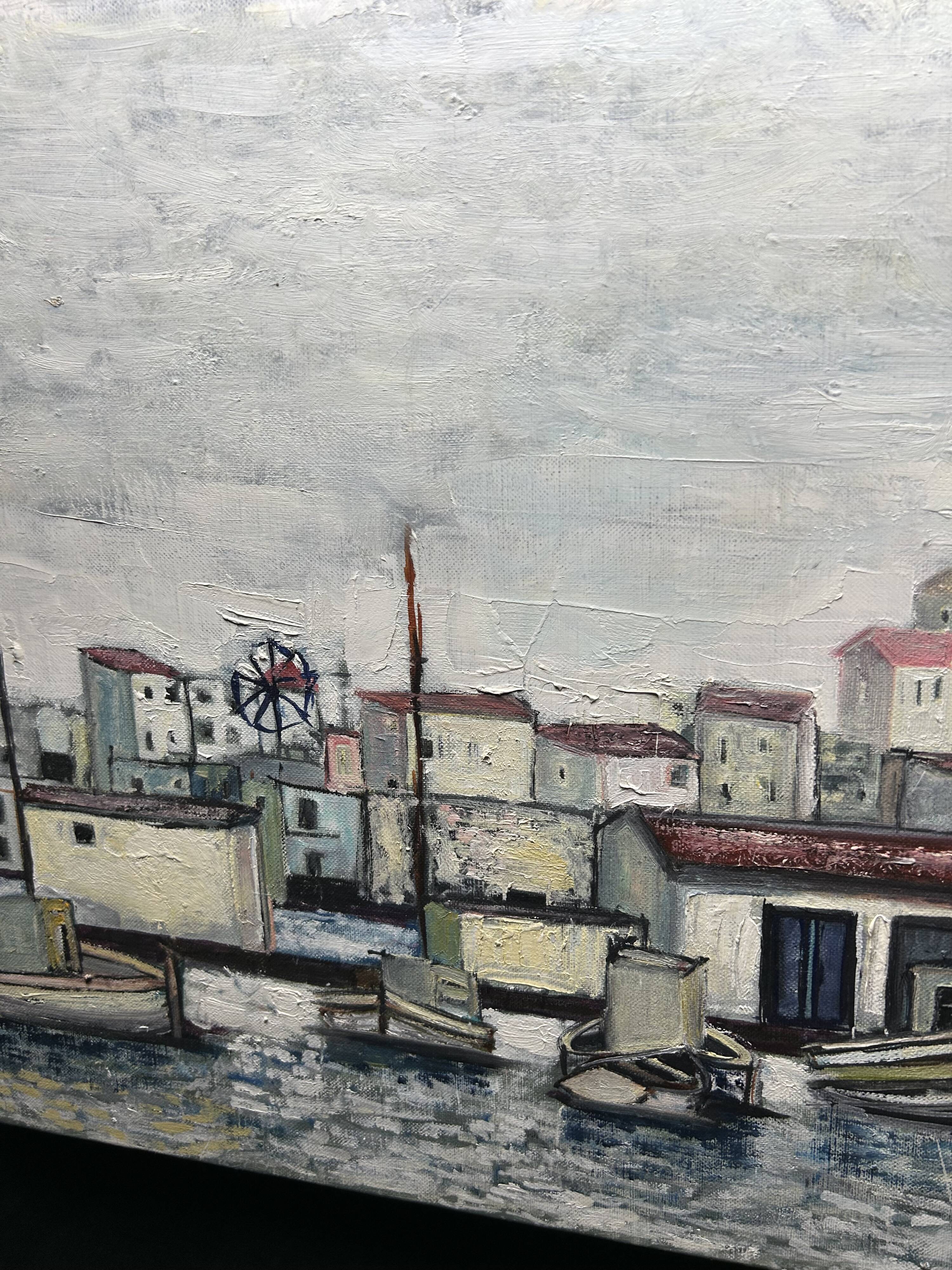 Mediterranean port landscape. Oil on canvas signed.