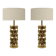 Mid-century modern Italian table lamps with hand-sculpted brass, floral pattern.