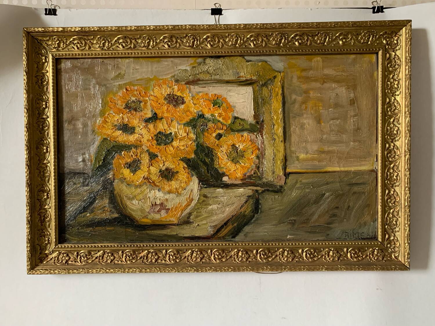 Old painting bouquet of yellow flowers