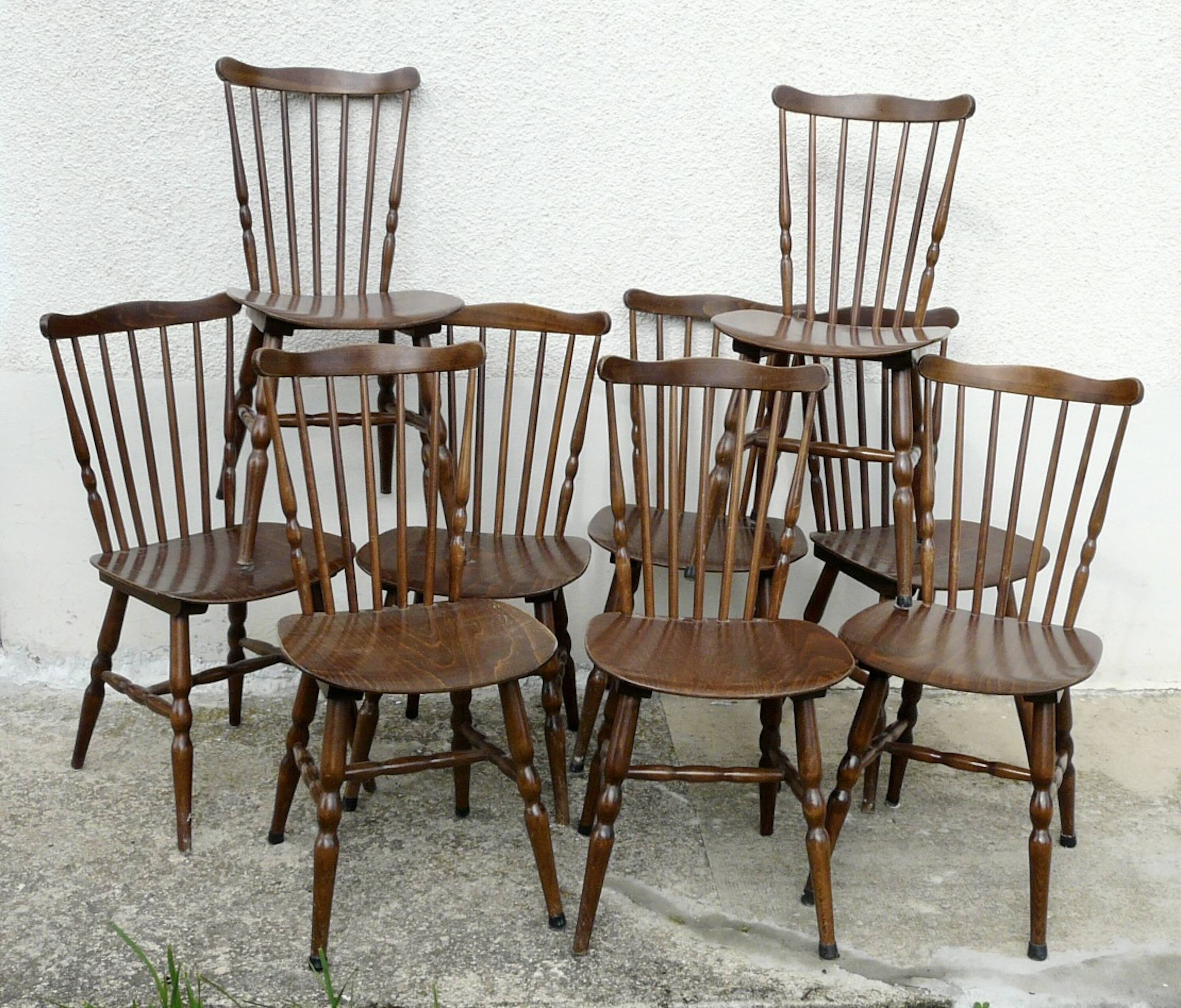 Set of 9 Vintage Scandinavian Bistro Chairs 1960