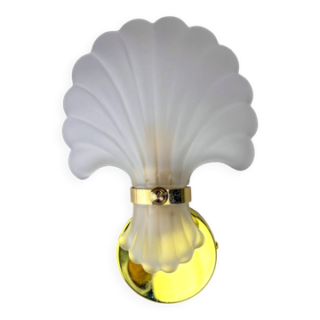 Art Deco shell wall sconce, white frosted glass, France 1970s