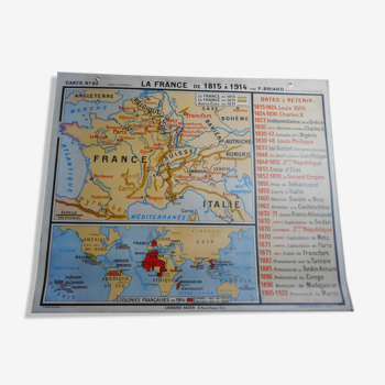 Hatier La France school poster map from 1815 to 1914 by P. Briard No.63