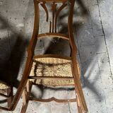 Paire de Chaises Vintage Art Nouveau en Bois Clair et Assise Paille Tressée