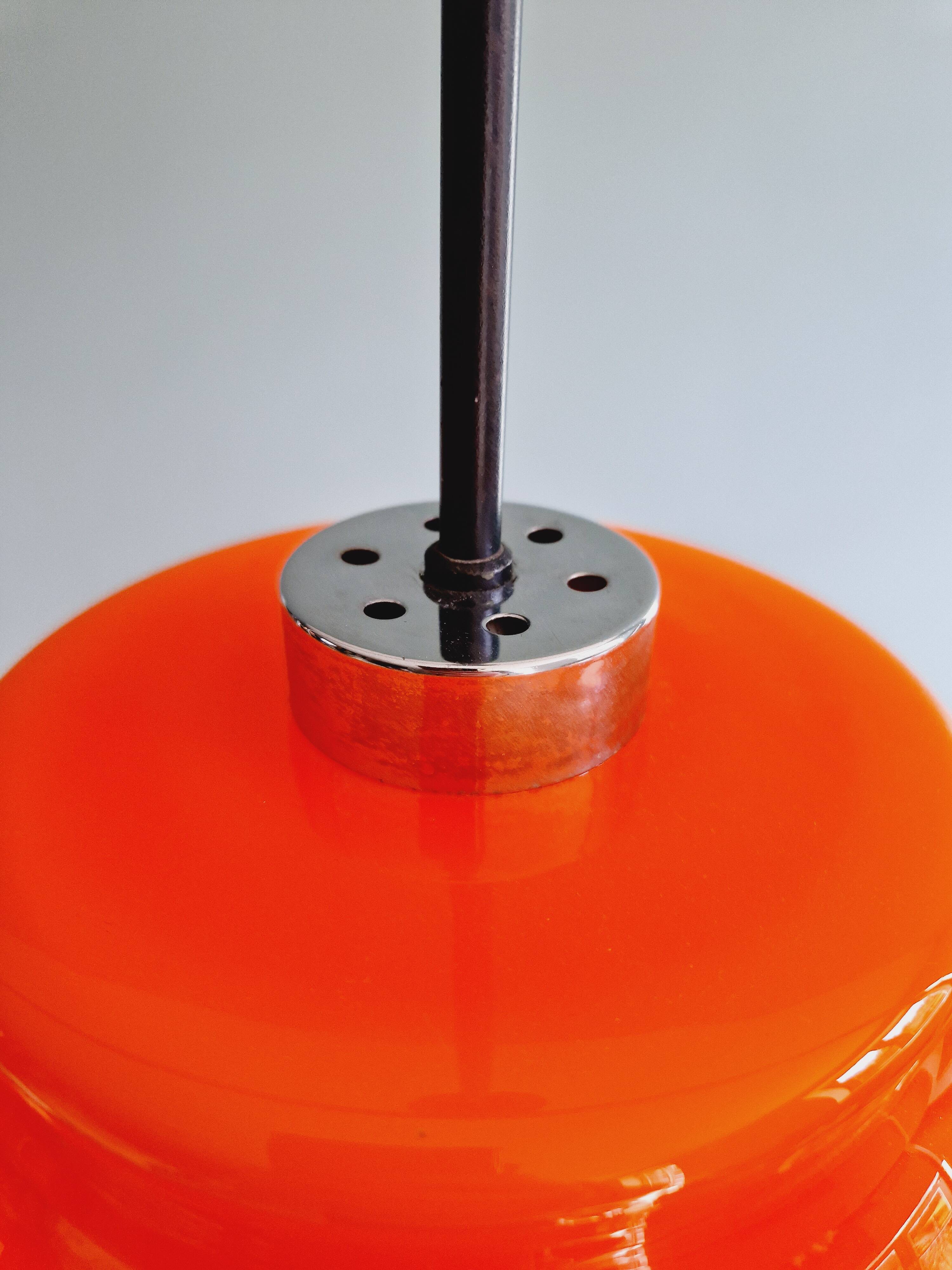 Large vintage pendant light in orange opaline, 1970s