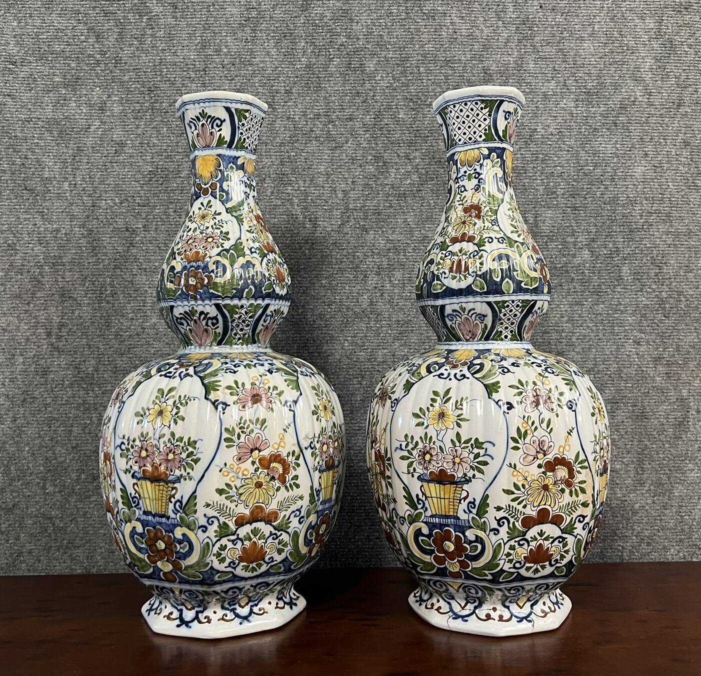 Rouen: pair of flower vases, hand painted around 1880-1900