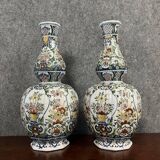 Rouen: pair of flower vases, hand painted around 1880-1900