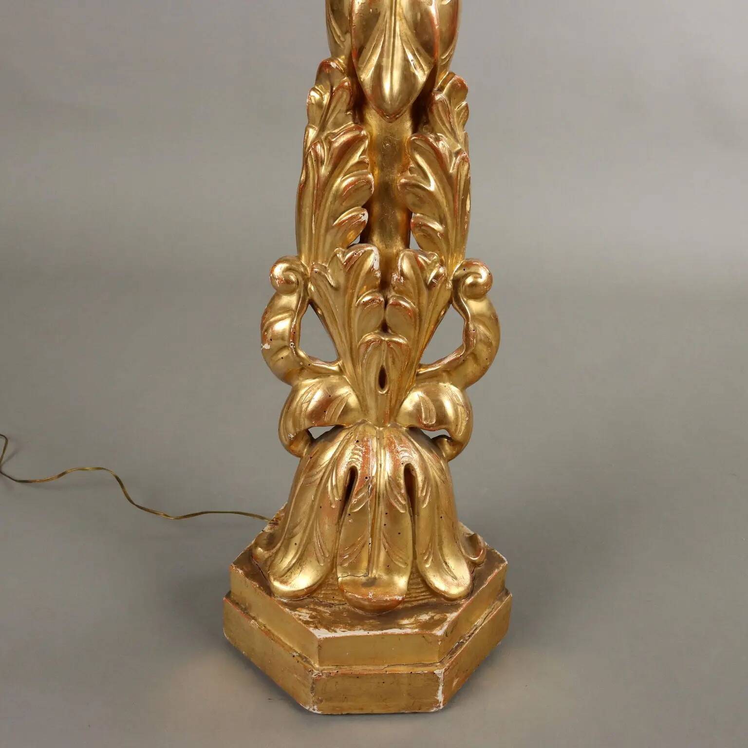 Eclectic antique carved wooden candlestick, Italy, 19th century.