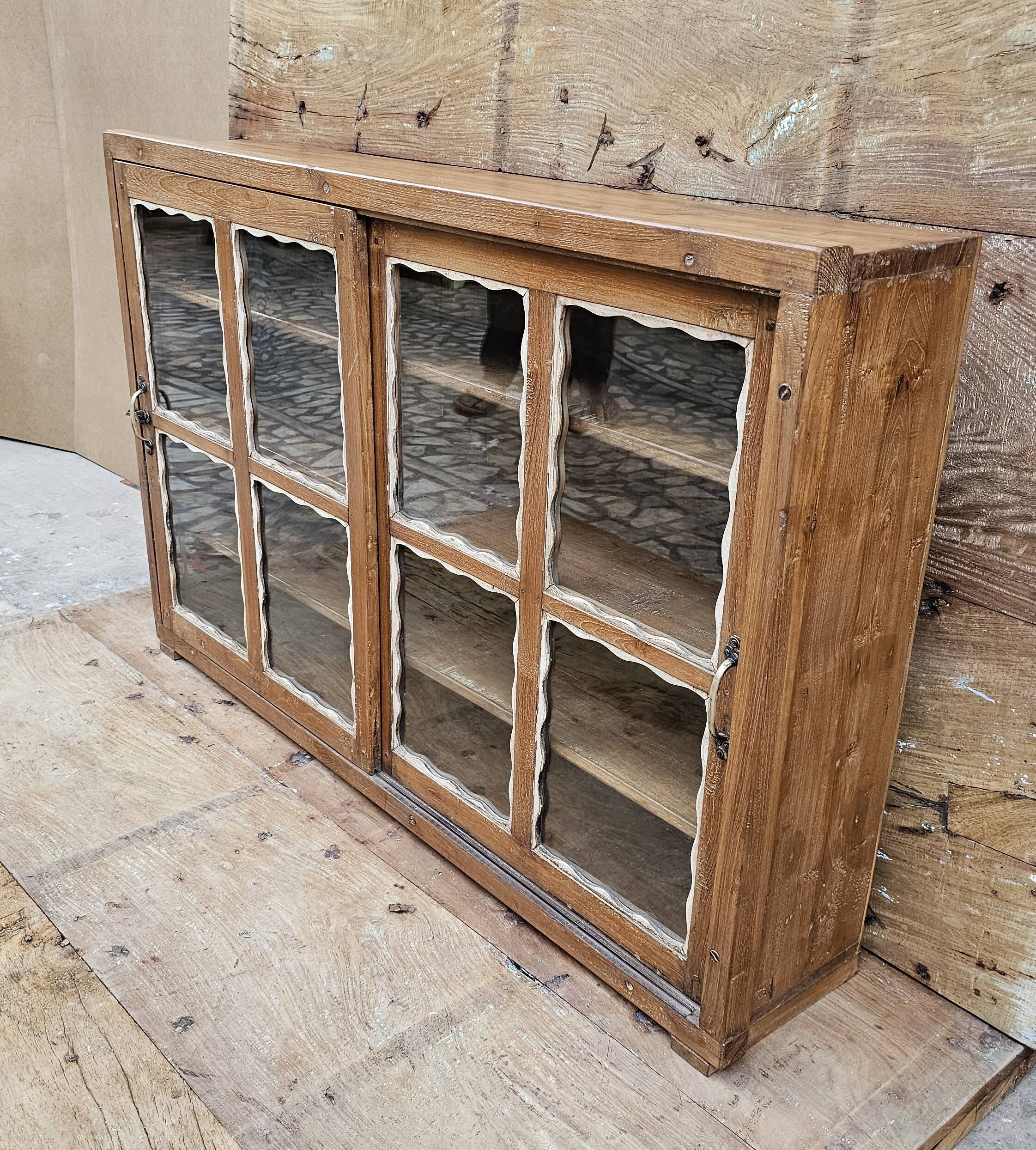Antique Art Deco glass-fronted sideboard in Burmese teak