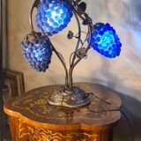 Living room lamp bronze 1980 venice murano glass blue fruit, 47x34