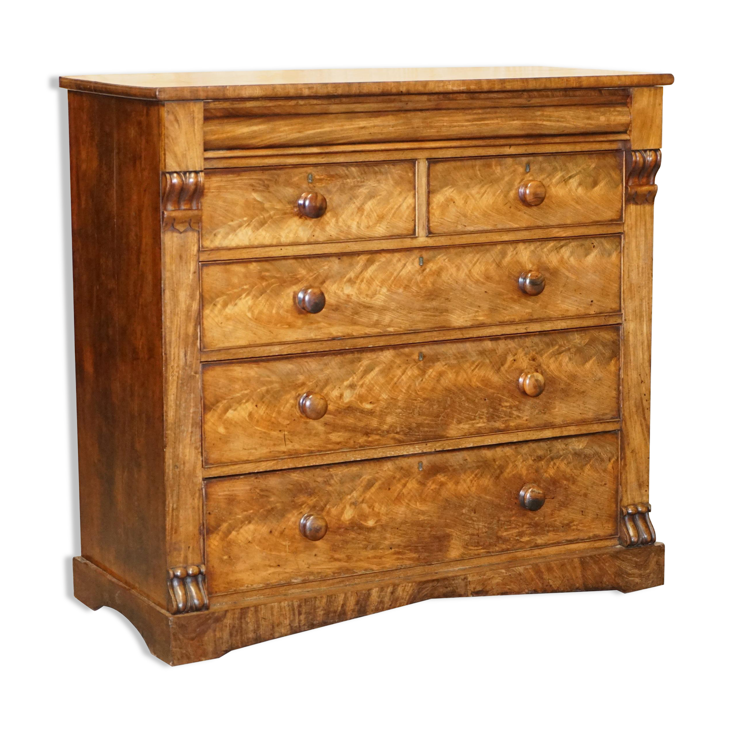 Victorian flamed hardwood commode from the 19th century with a hidden drawer.