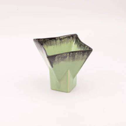 Vintage green ceramic vase with a square base - Belgium 704