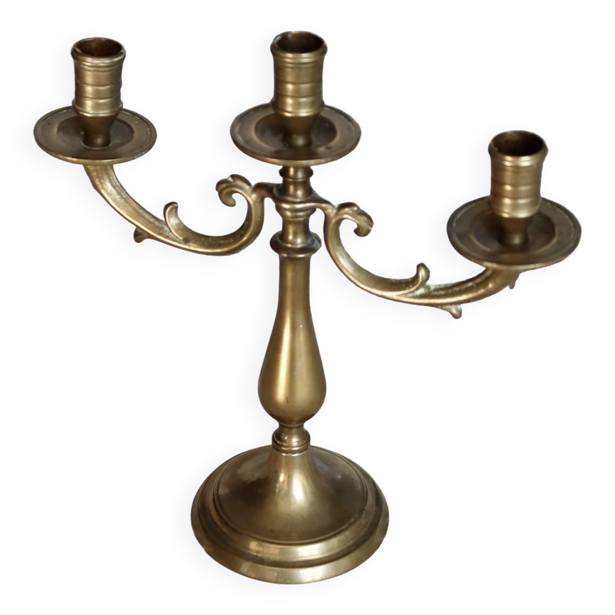 Antique 3-branch candelabra in patinated brass