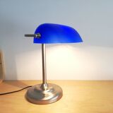 Blue glass and brass bankers lamp
