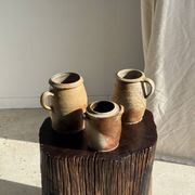 Pot ovale en grès mat beige, 1 anse