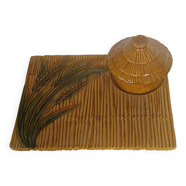 Plateau à fromage Vallauris avec cloche – décor épis de blé